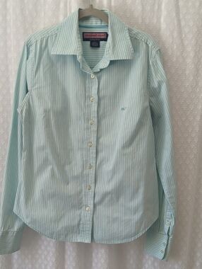 Vineyard Vines Aqua & White Striped Button Down, Women's XS
